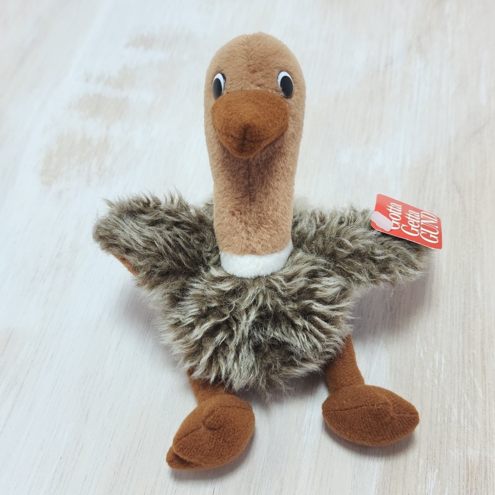 GUND Ostrich Plush Stuffed Animal Brown Tan Shaggy Bird Toy 7.5 inch NWT